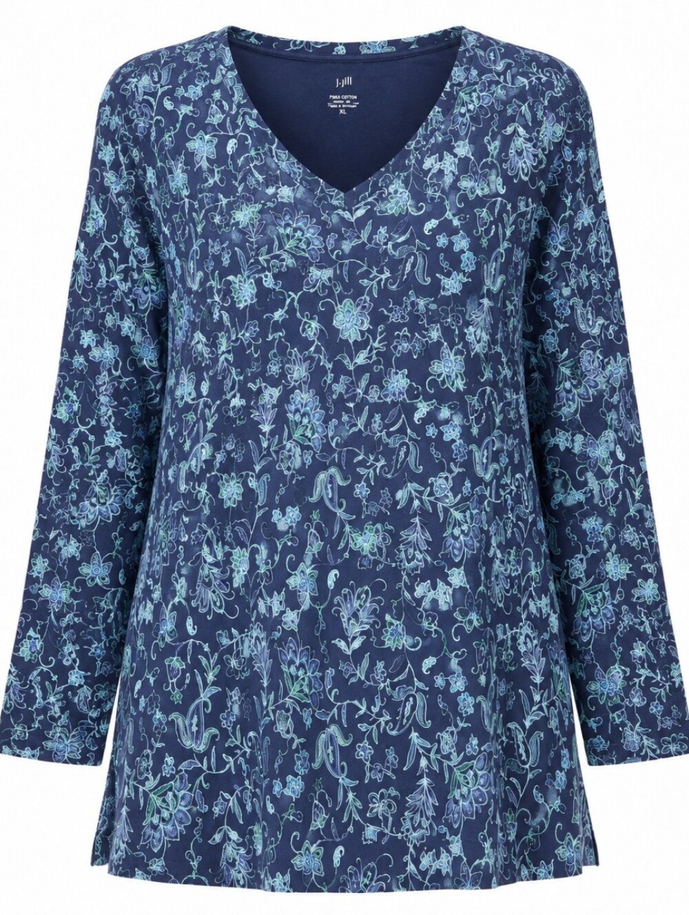 J. JILL SIMPLY SUPIMA | Floral Side Slit Pima Cotton Tunic Top | XL Tall